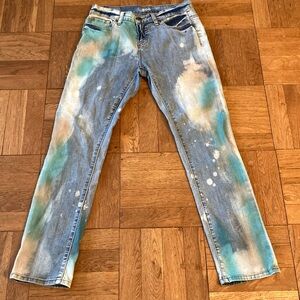 BDG mid rise slim straight leg jeans, bleached and redyed, 27